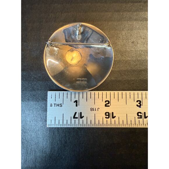 Sterling Silver Aztec Sun Calendar Mexico 2" Pendant Brooch Pin 925 - Picture 7 of 10